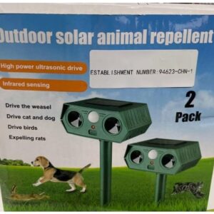 2 Pack Solar Ultrasonic Animal Repellent 2024 Outdoor Cat Deterrent with Motion Sensor for Cat Deer Rabbit Squirrel Skunk Dog, Waterproof Deer Repellent Devices Skunk Repellent for Yard Lawn Garden