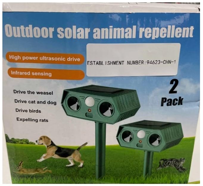 2 Pack Solar Ultrasonic Animal Repellent 2024 Outdoor Cat Deterrent with Motion Sensor for Cat Deer Rabbit Squirrel Skunk Dog, Waterproof Deer Repellent Devices Skunk Repellent for Yard Lawn Garden