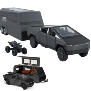 1/32 diecast pickup trailer rv model toy truck with beach motorcycle, alloy metal pickup truck model diecast vehicles with sound light pull back, birthday gifts for boys adults (dark grey)