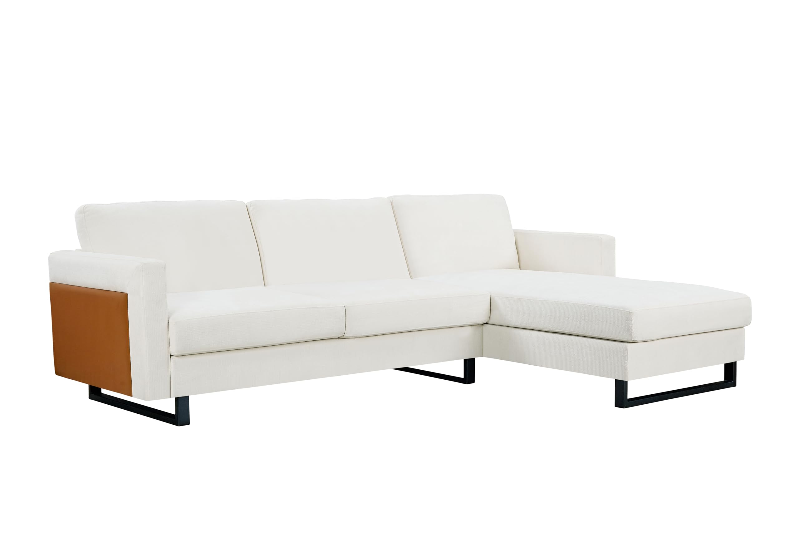 Yoglad Modern L Shaped, 3 Seater Couch with Reversible Chaise, Comfy Deep Seat Sectional Sofa with USB Charging Port for Apartment, Living Room, and Office (Cream White)