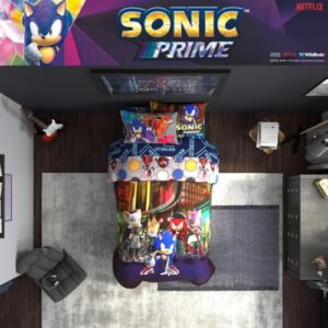 Franco Sonic The Hedgehog Prime Anime Kids Bedding Super Soft Comforter and Sheet Set, 4 Piece Twin Size, (Officially Licensed Product)