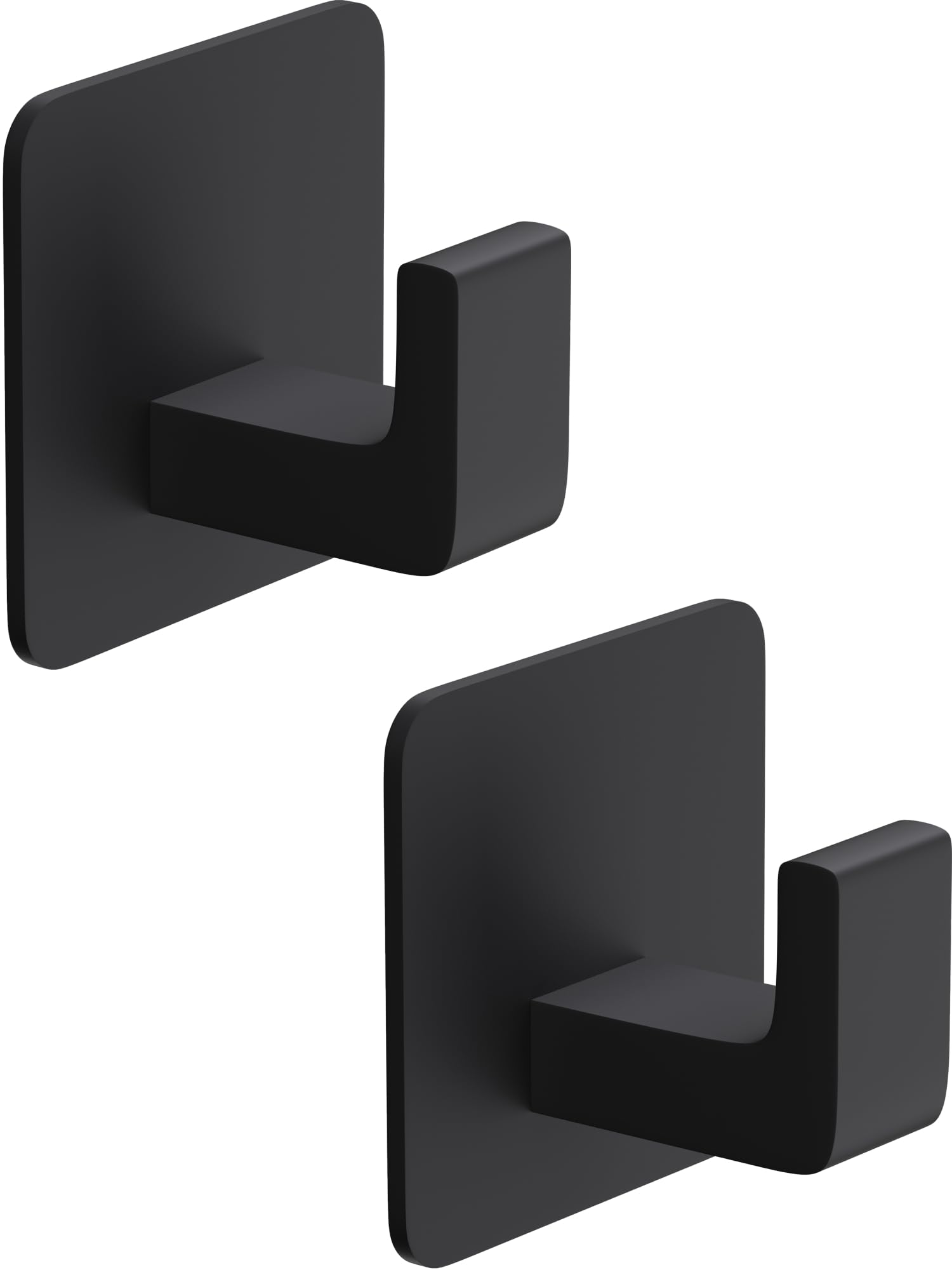 GWAAZXGZ Square Self Adhesive Towel Hooks - Matte Black Bathroom Hooks for Hanging Towel, Coats, Modern and Stylish Hooks for Bathrooms and Kitchen, 2 Pack