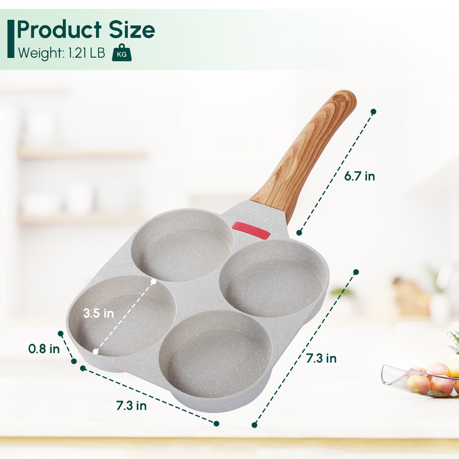 HorizonNest Egg Frying Pan Nonstick: 4 Cup Light Grey Skillet for frying Eggs, Pancake, Omelet, etc. Perfect for Breakfast. Suitable for Gas Stove & Induction Compatible