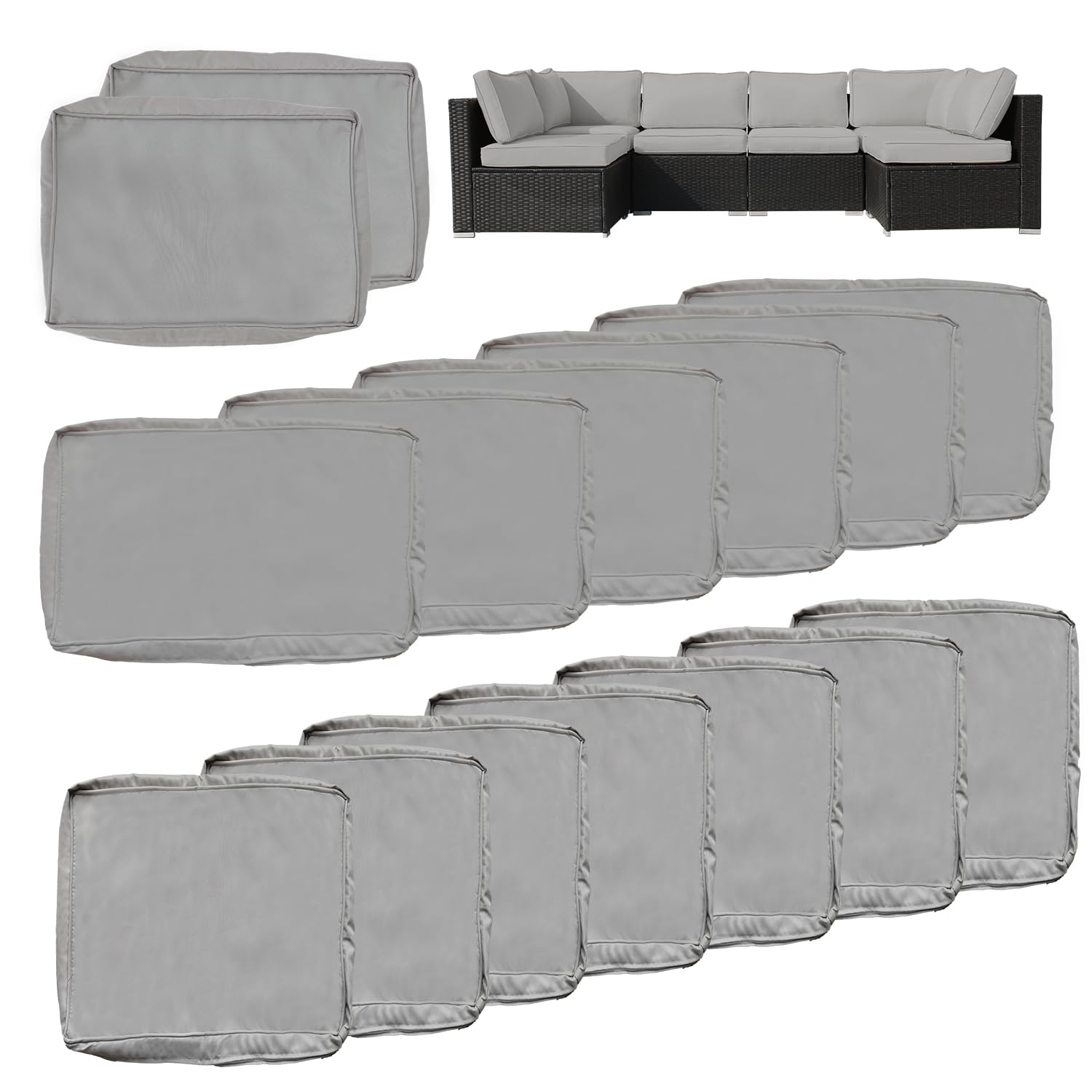 Mehoodah 14 Piece Patio Cushion Covers Replacement Waterproof Outdoor Cushion Covers Replacement Patio Furniture Cushion Covers with Zipper 25 * 25 * 3.15in(Gray (Only Cover)