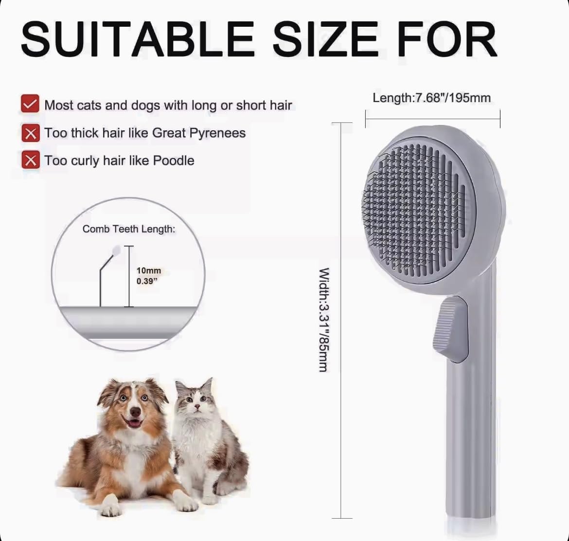 Miss pary Cat Brush Dog Brush, Designed To Remove Loose Fur, Tangles, Mats With Convenient Release Button Feature, Easly Removal Of Trapped Hair From Brush, Indoor Cats Dog Hair Grooming Tool, White