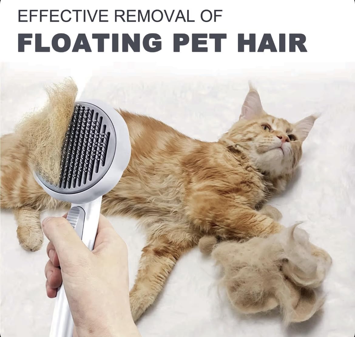 Miss pary Cat Brush Dog Brush, Designed To Remove Loose Fur, Tangles, Mats With Convenient Release Button Feature, Easly Removal Of Trapped Hair From Brush, Indoor Cats Dog Hair Grooming Tool, White