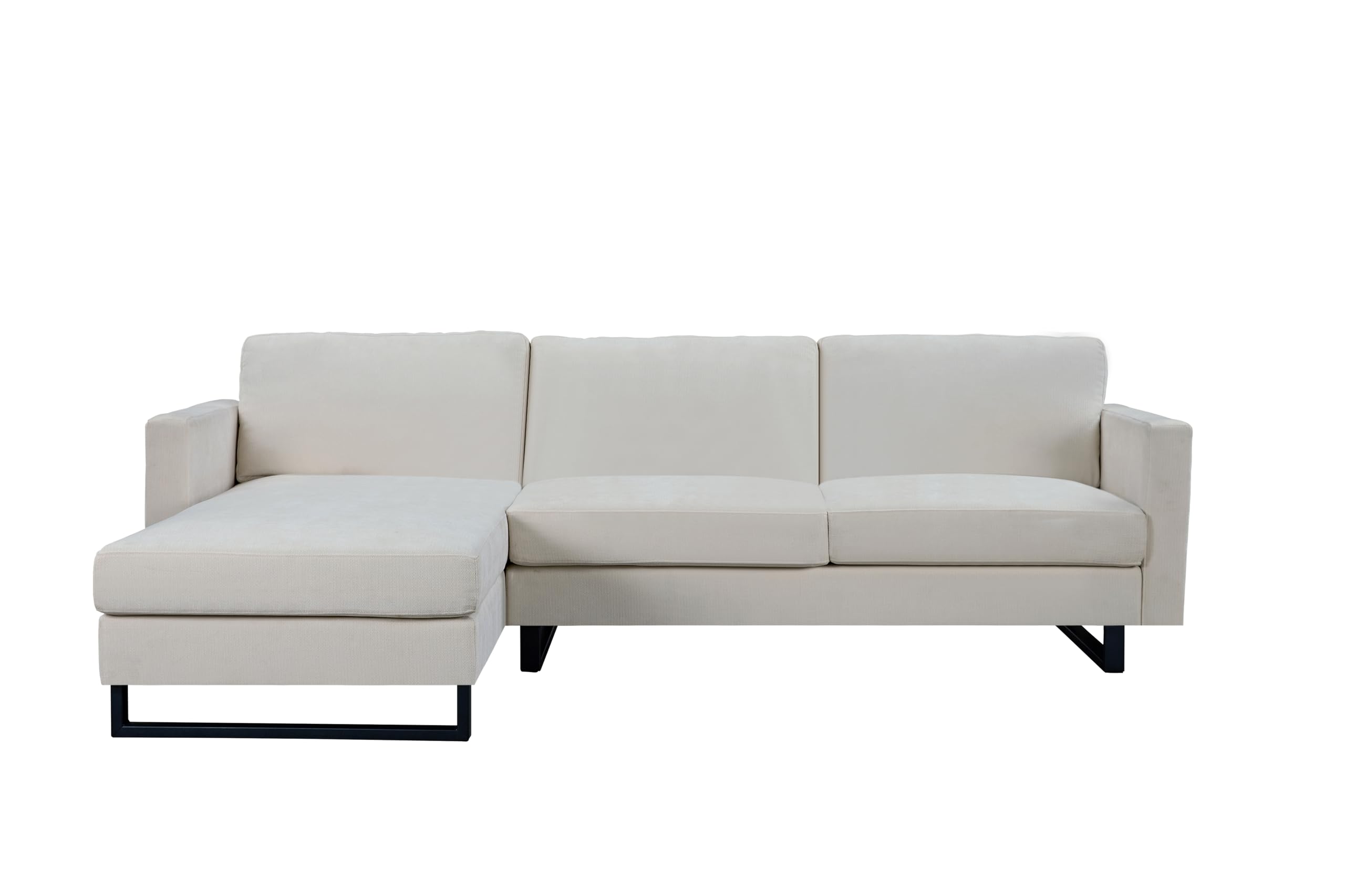 Yoglad Modern L Shaped, 3 Seater Couch with Reversible Chaise, Comfy Deep Seat Sectional Sofa with USB Charging Port for Apartment, Living Room, and Office (Cream White)