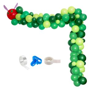 146pcs green caterpillar balloon garland kit, diy caterpillar and fruit birthday balloon arch with dark green, fruit green, red balloons for hungry caterpillar theme party,first birthday baby shower