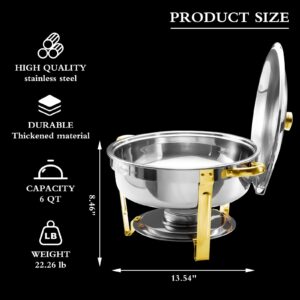 Chafing Dishes for Buffet 4 Pack, 6QT Round Chafing Dishes for Buffet [Elegant Gold and Silver Colors] Stainless Steel Chafing Dish Buffet Set for Any Party