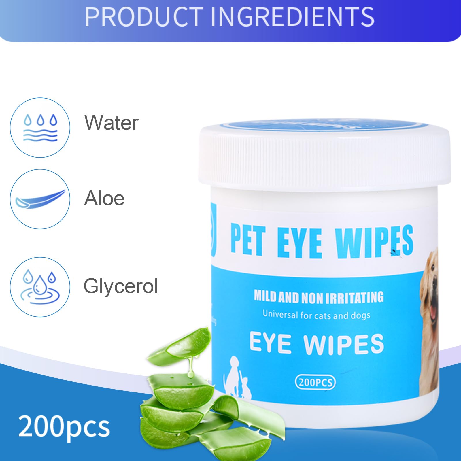 Goufgui Dog Eye Wipes200Count,Natural Plant Ingredients,Effectively Removes Eye Dirt,Eye Secretions,Mucus Secretions,Improve Tear Stains,Suitable for Daily Cleaning and Care of Cats and Dogs Eye Wipes