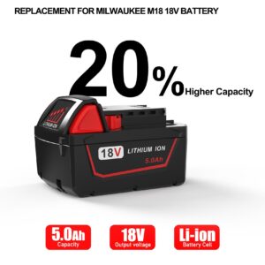 2Pack 5.0Ah 18V Replacement for Milwaukee M18 Battery, Replace for All Milwaukee m18 Battery 48-11-1850 48-11-1840 M18 M18B Cordless Power Tools Compatible with Milwaukee 18 Volt Original Charger