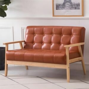 NIUYAO Sofa Couch with Comfy Armrest Upholstered Tufted Back Small Loveseat Sofa Modern Classic Faux Leather Couch for Living Room Bedroom Apartment Office -Camel 45" L x 26" W x 28" H