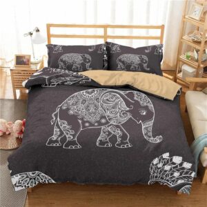 elephant king bedding set ethnic duvet cover 3-piece set for bedroom decor soft microfiber comforter cover 104x90 inches and 2 pillowcases, with zipper closure and ties