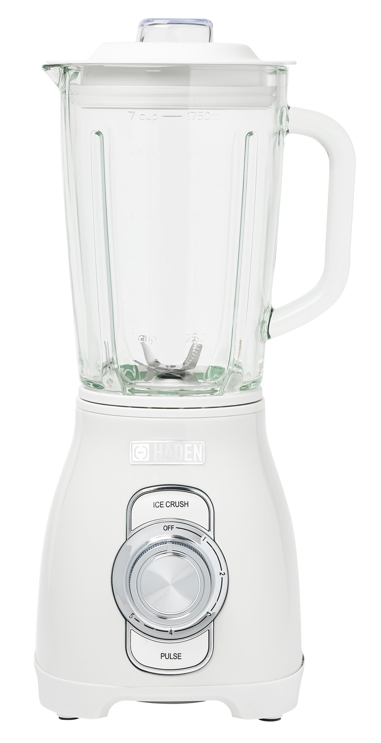 Haden Power Blender, 1.75 Liter Glass Jug, High Power 700W Motor, 5 Speed Settings, Pulse and Ice Crush Buttons, Stainless Steel, Ivory/Chrome