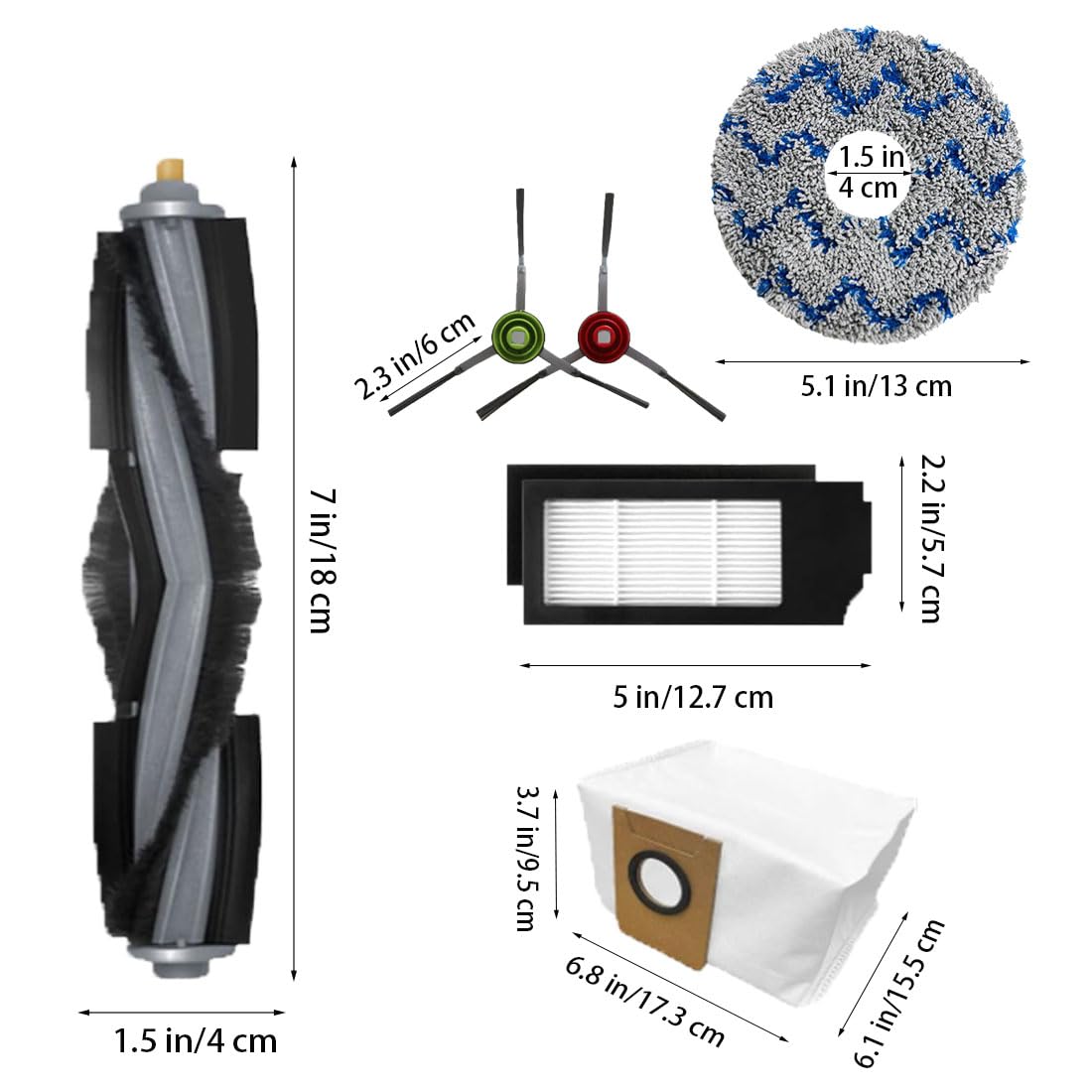 28 PCS Replacement Accessaries Kit Set for ECOVACS DEEBOT X1 Omni Turbo T10 T20 Omni T20/T20 Max/T20 ProRobot Vacuum Cleaner, 2 Main Brush, 8 Side Brushes, 4 Filter, 8 Mop Pads, 4 Dust Bag
