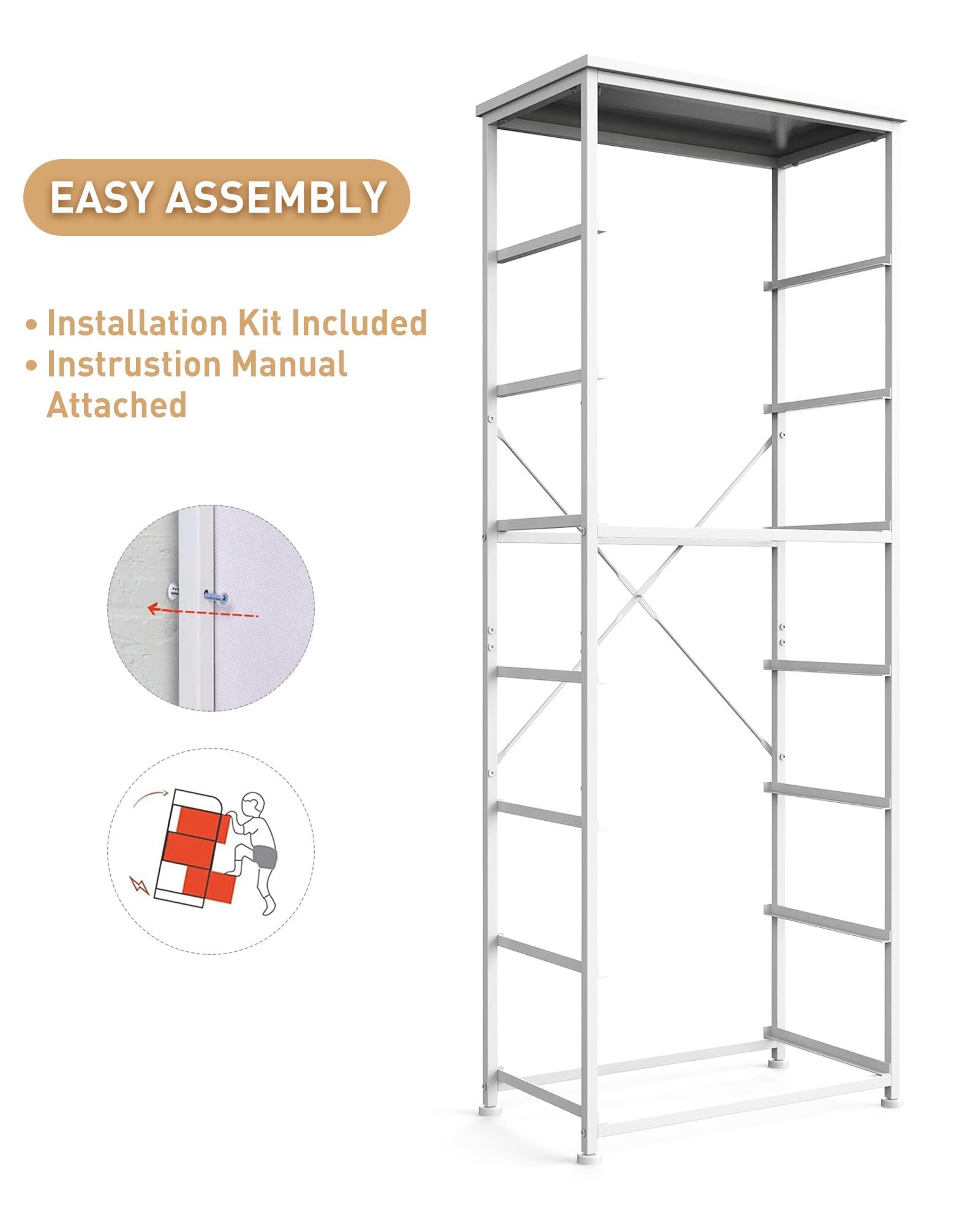 Tall Fabric Dresser for Bedroom, Vertical Storage Organizer Tower with 7 Drawers, Chest of Drawers with Bins, Steel Frame, Wood Top for Bedroom, Closet, Entryway White