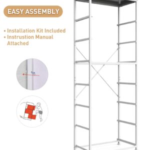 Tall Fabric Dresser for Bedroom, Vertical Storage Organizer Tower with 7 Drawers, Chest of Drawers with Bins, Steel Frame, Wood Top for Bedroom, Closet, Entryway Black