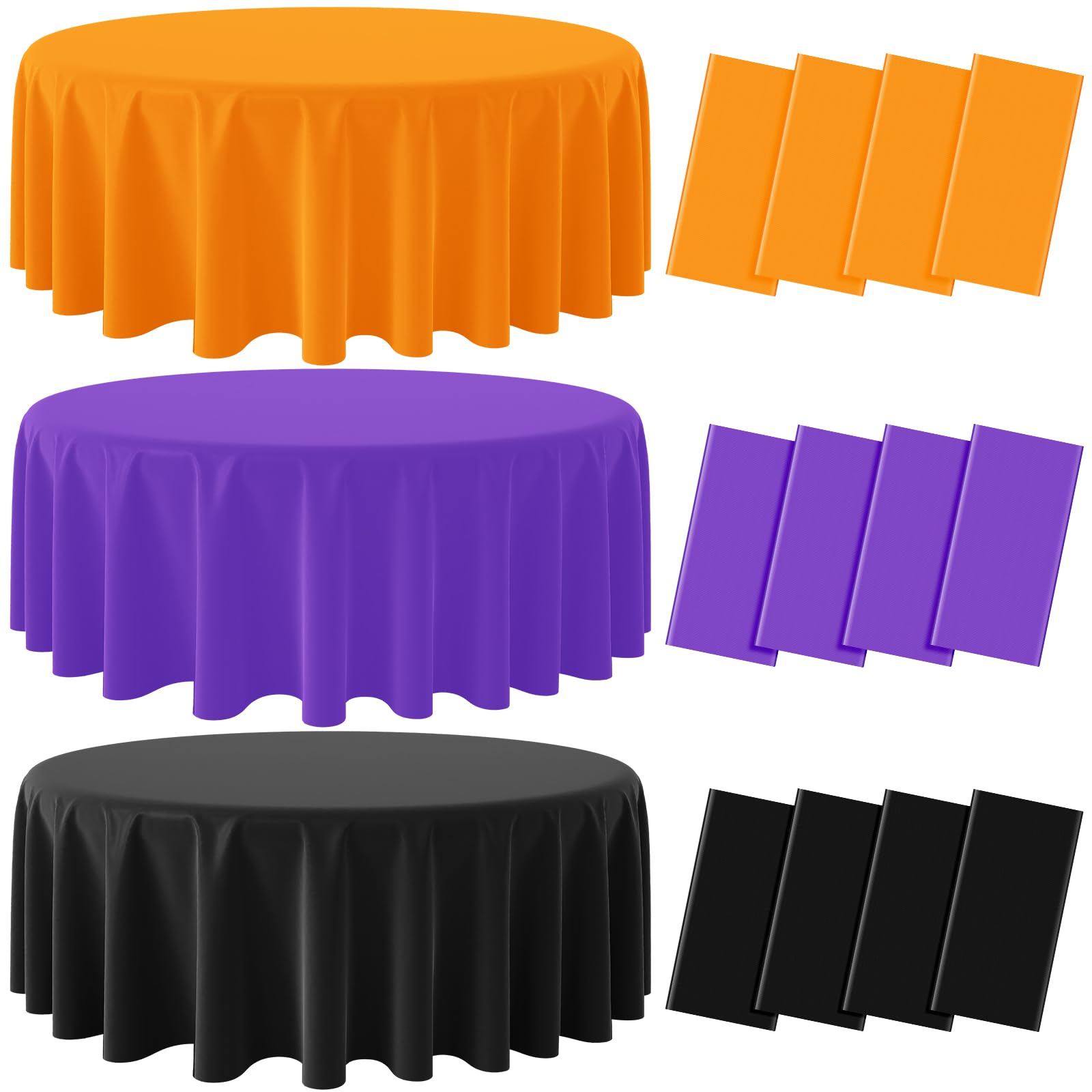 YIDAKO 12Pack 84 Inch Round Halloween Tablecloths Bulk Plastic Round Black Purple Orange Table Cloths Disposable Round Table Covers for Halloween Witch Vampire Party Fall Autumn Party Decorations