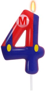 blue red 4th birthday candle for boys girls - birthday party cake decorations, number 4 cake topper, cartoon game themed party decor kids party supplies