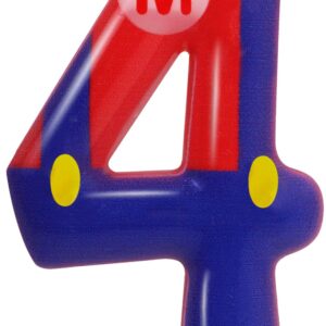 Blue Red 4th Birthday Candle for Boys Girls - Birthday Party Cake Decorations, Number 4 Cake Topper, Cartoon Game Themed Party Decor Kids Party Supplies