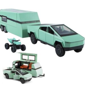 1/32 diecast pickup trailer rv model toy truck with beach motorcycle, alloy metal pickup truck model diecast vehicles with sound light pull back, birthday gifts for boys adults (green)