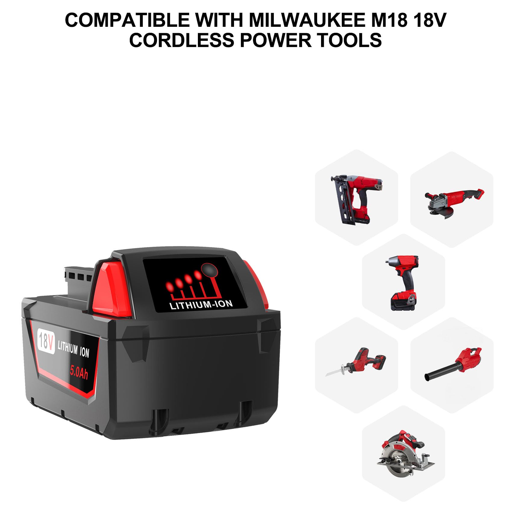 2Pack 5.0Ah 18V Replacement for Milwaukee M18 Battery, Replace for All Milwaukee m18 Battery 48-11-1850 48-11-1840 M18 M18B Cordless Power Tools Compatible with Milwaukee 18 Volt Original Charger