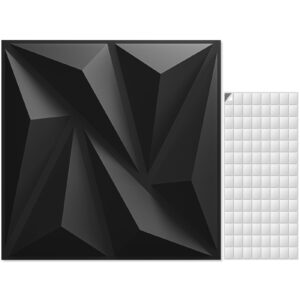 amzdepot 3d wall panel for interior wall décor with tape, pvc diamond textured wall panels, accent wall panels for living room lobby bedroom hotel office, 12''x12'', 20 pack, black