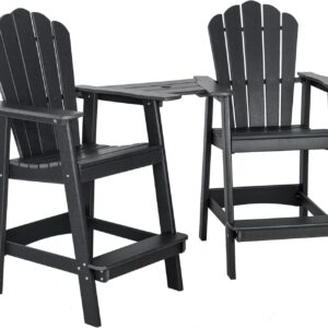 eclife Tall Adirondack Chairs Set of 2, HDPE Adirondack Barstools with Connecting Tray, Outdoor Double Balcony Chairs, Weather Resistant for Patio, Poolside, Backyard, Black