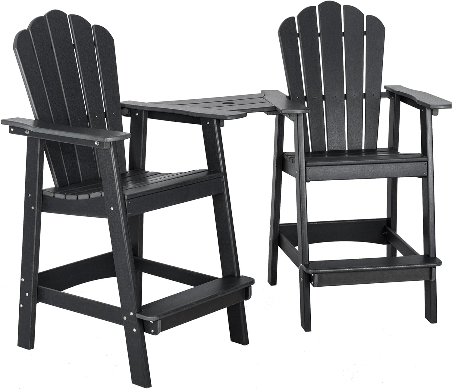 eclife Tall Adirondack Chairs Set of 2, HDPE Adirondack Barstools with Connecting Tray, Outdoor Double Balcony Chairs, Weather Resistant for Patio, Poolside, Backyard, Black