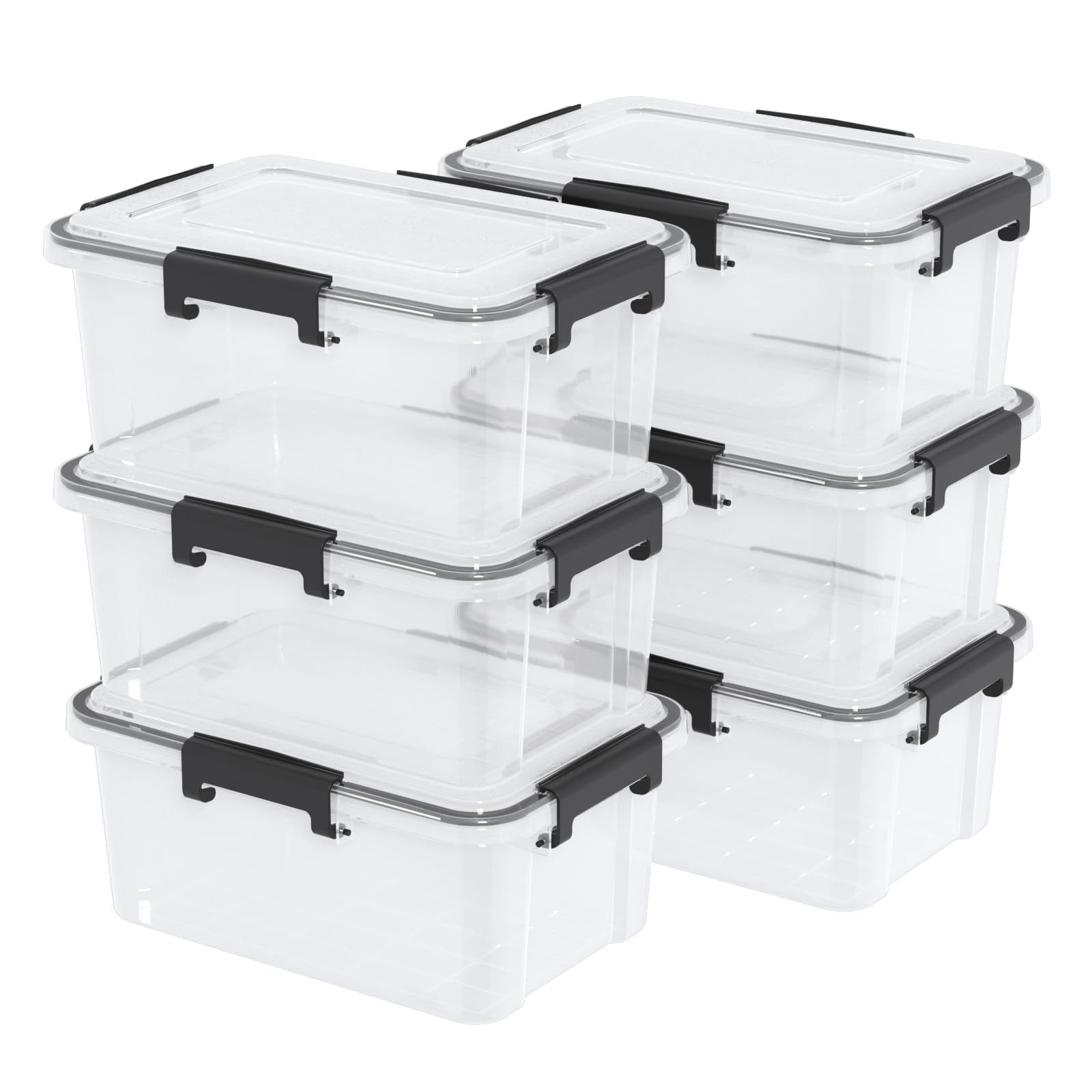 Callyne 12 Quart Clear Plastic Storage Box with Gasket Seal Lid, Set of 6 Stackable Plastic Storage Bins with Secure Latching Buckles