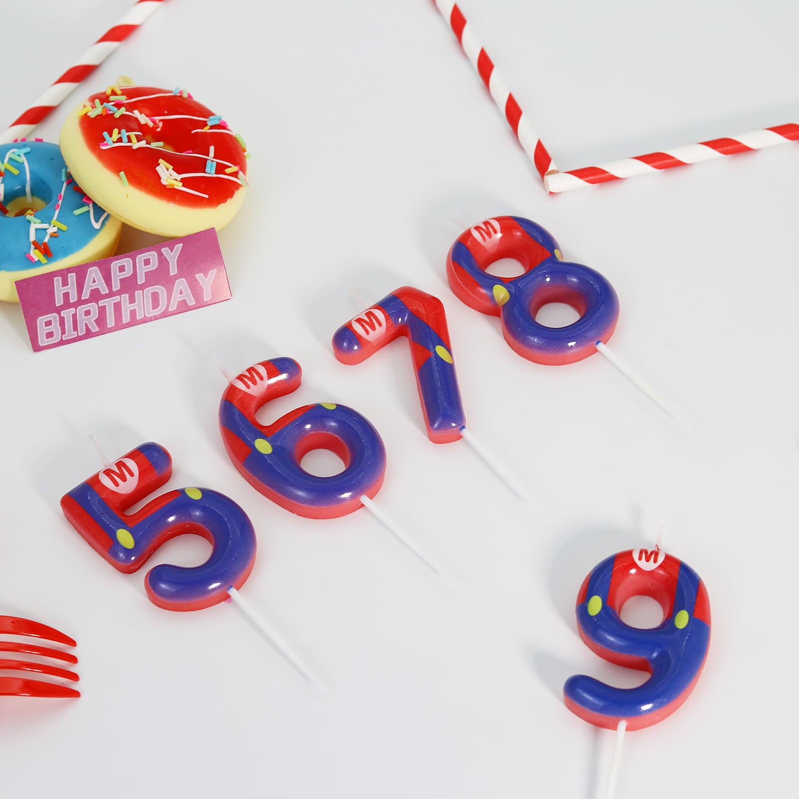 Blue Red 4th Birthday Candle for Boys Girls - Birthday Party Cake Decorations, Number 4 Cake Topper, Cartoon Game Themed Party Decor Kids Party Supplies