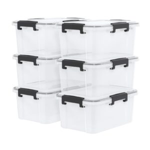 Callyne 12 Quart Clear Plastic Storage Box with Gasket Seal Lid, Set of 6 Stackable Plastic Storage Bins with Secure Latching Buckles