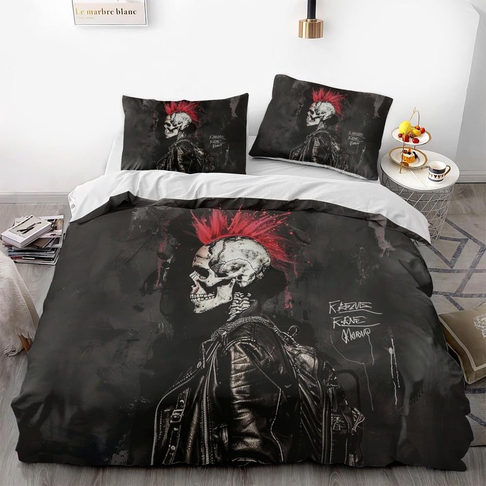 Aimery Punk Rock Duvet Cover Set - Soft and Breathable, Microfiber Comforter for All Seasons with Bold Punk Rock Designs (King (104"x90"),04)