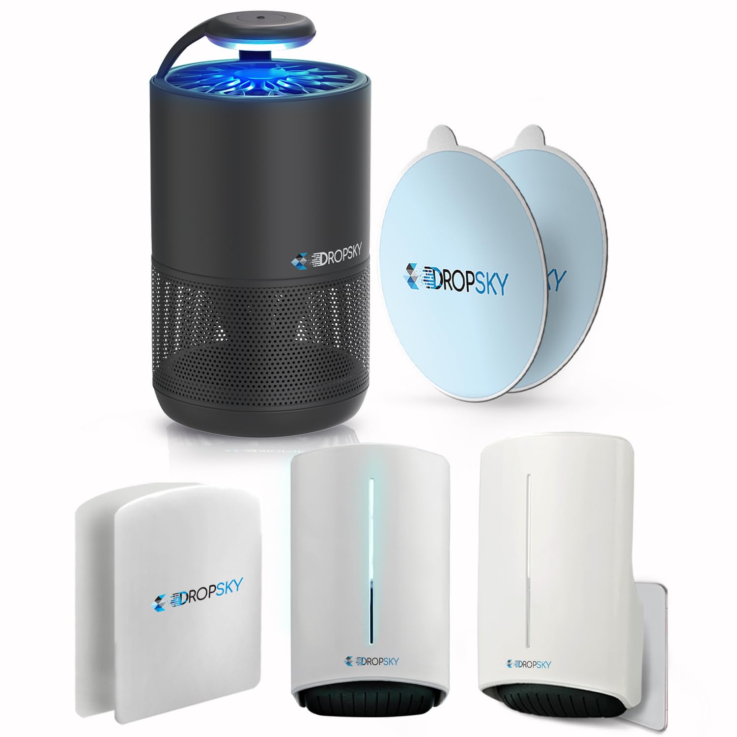 Dropsky Kit Indoor Flying Insect Trap - Plug-in Bug Light Trap for Fruit Flies, Gnats and Houseflies - Odorless and Mess Free (1 Big Trap + 2 Small Traps + 4 Glue Cards)