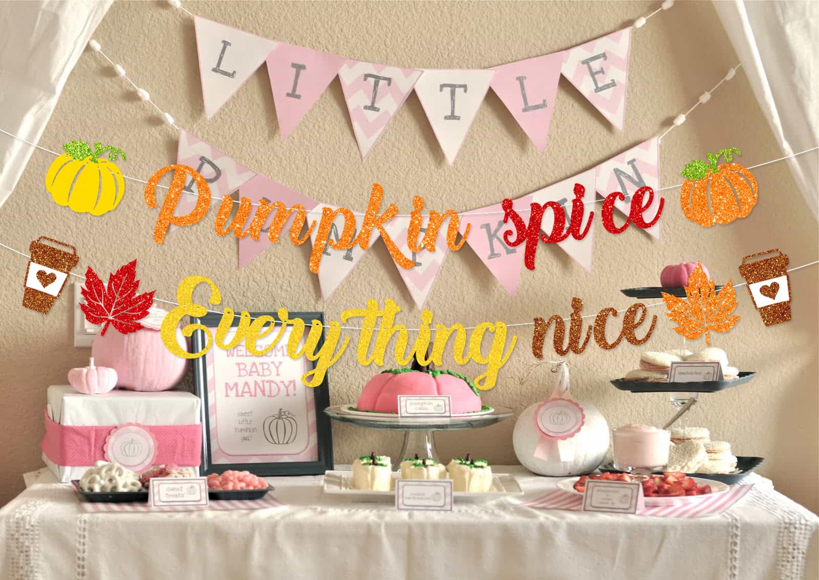 Pumpkin Spice and Everything Nice Banner Decor, Inspirational Autumn Sign, Autumn Fall Bulletin Board Decorations for Thanksgiving, Fall Party Decorations for Home Mantle Fireplace,Fall Harvest Banner