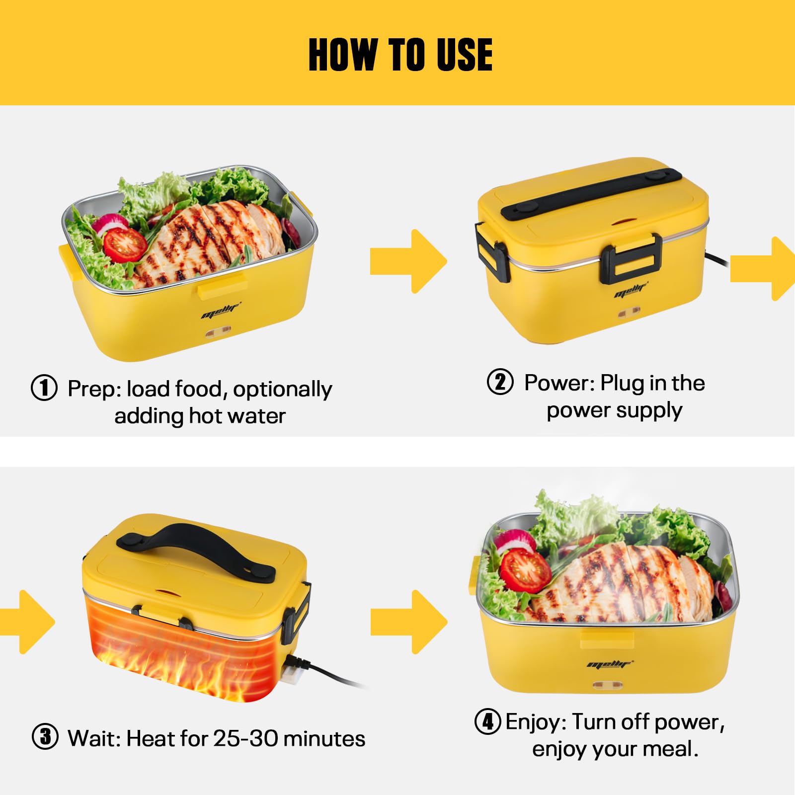 Electric Lunch Box, Compatible with Dewalt 20V Max Battery (NOT Included) 75W 62OZ(1.8L) Food Heater 110V/12V/24V for Home/Truck/Jobsite, Leak-proof Portable Heated Lunch Kit