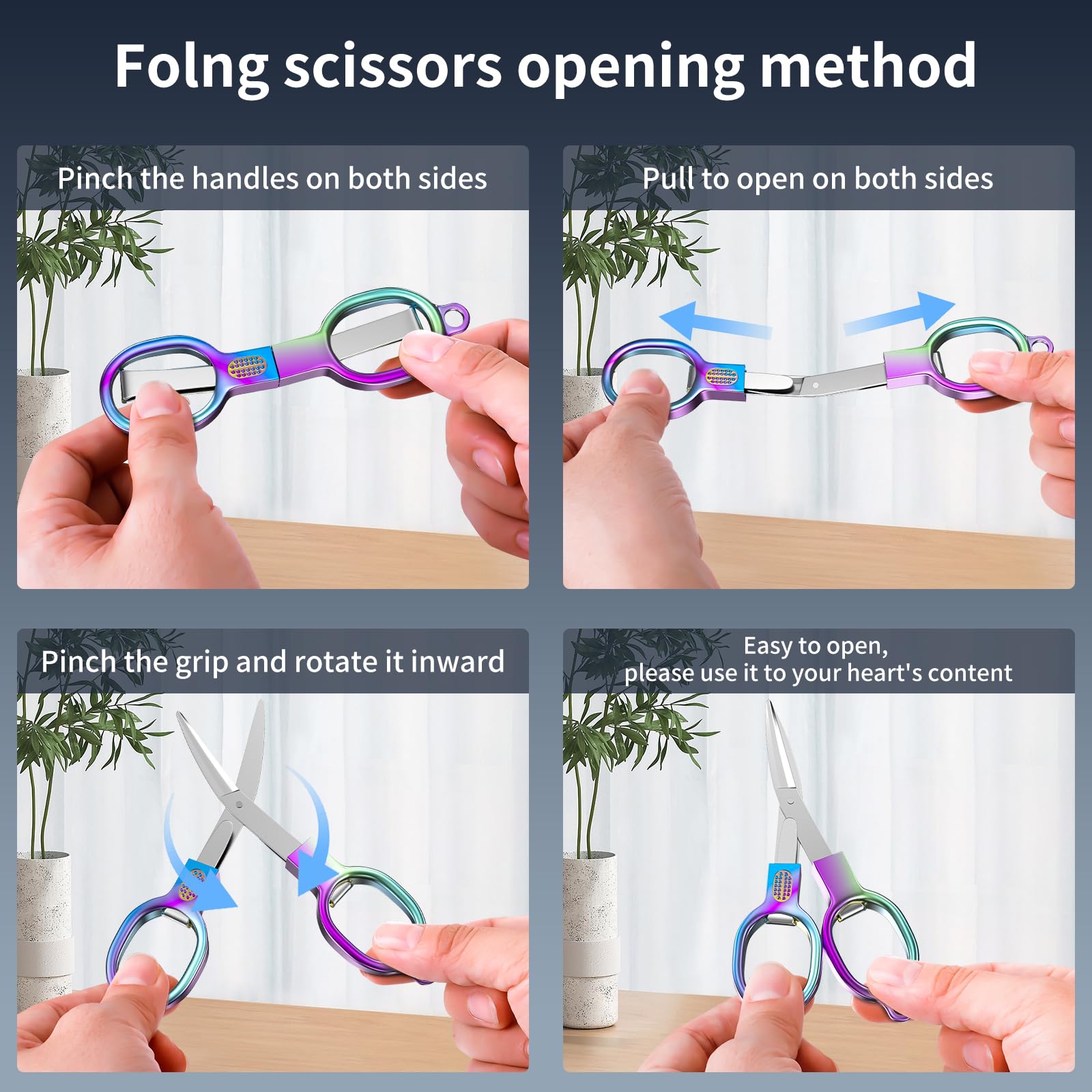 Folding Scissors, 2 Piece Stainless Steel Mini Small Scissors Pocket Portable Folding Travel Scissors Miniature Craft Scissors for Travel, Outdoor, Home, Office Use