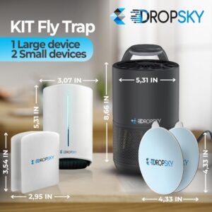 Dropsky Kit Indoor Flying Insect Trap - Plug-in Bug Light Trap for Fruit Flies, Gnats and Houseflies - Odorless and Mess Free (1 Big Trap + 2 Small Traps + 4 Glue Cards)