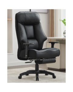 dj·wang big and tall office chair 400lbs, executive office chair with foot rest, high back office chair with back support, oversized office chair for heavy people, leather office chair black