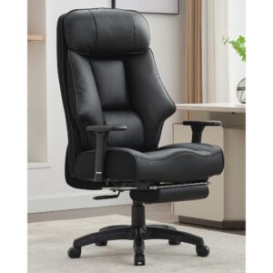 DJ·Wang Big and Tall Office Chair 400lbs, Executive Office Chair with Foot Rest, High Back Office Chair with Back Support, Oversized Office Chair for Heavy People, Leather Office Chair Black