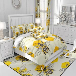 Feelyou Animal Bee Bedding Set Geometric Honeycomb Duvet Cover for Kids Boys Girls Animal Bee Comforter Cover Twin Size Bedspread Cover