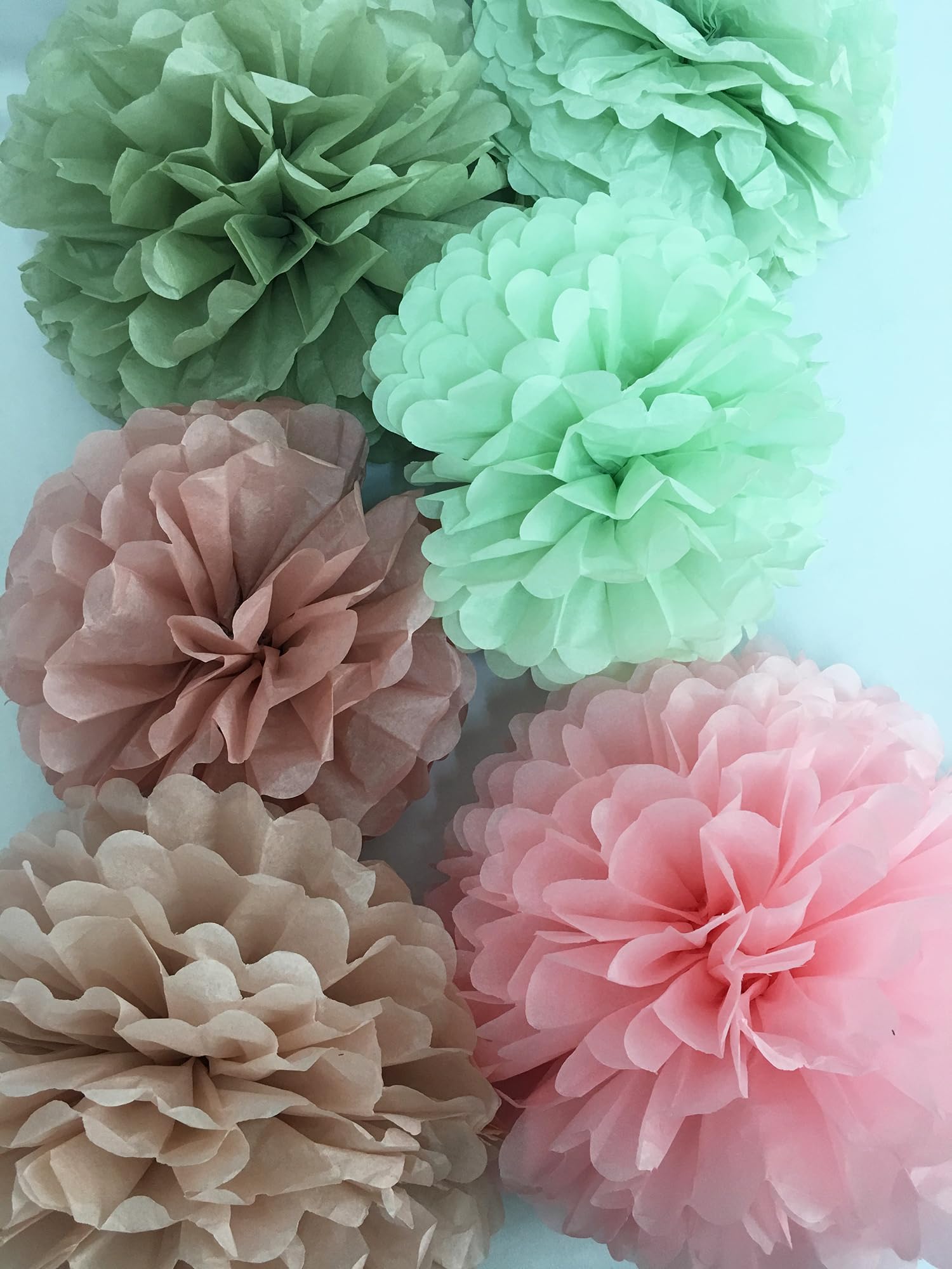 Tissue Paper Pom Poms Kit -Rose Pink and Sage Green Paper Flowers 12pieces for Gender Baby Shower Wedding Bridal Bachelorette Birthday Party Decorations (Green + Pink)