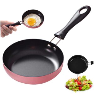 TOPofly Small Frying Pan, 4.7 Inch Egg Frying Pan, Heat Resistant Non-Stick Pan with Handle, Portable Round Omelet Pan for Stove Gas, Induction Hob (Pink)