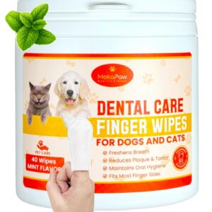 mokapaw dog teeth cleaning wipes - dog tooth wipes - dental wipes for dogs teeth - cat teeth cleaning wipes - dog teeth wipes - pet dental finger wipes for dogs and cats - 40 count