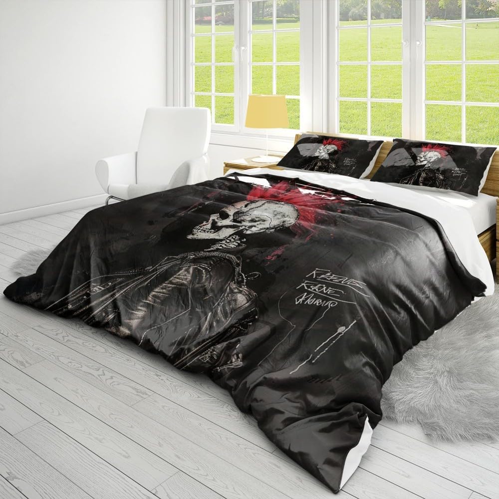 Aimery Punk Rock Duvet Cover Set - Soft and Breathable, Microfiber Comforter for All Seasons with Bold Punk Rock Designs (King (104"x90"),04)