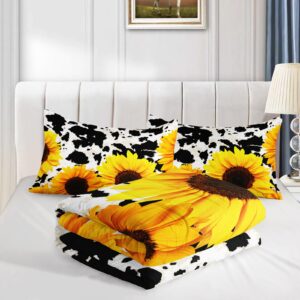 QOOMO Sunflower Comforter Set，Animal Print for Boys Girls Kids Teen Room Decor，Cow Print Bedding Sets, Wildlife 3Pcs Kids Bedding Set Full Size 1 Comforter & 2 Pillowcases