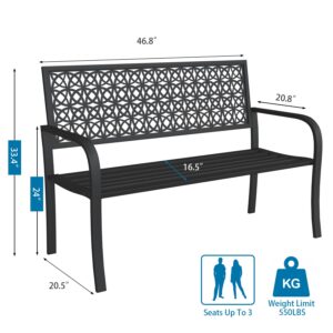 On Shine 50'' Patio Garden Bench Cast Iron Steel Outdoor Bench Clearance Weatherproof Metal Park Bench for Porch, Yard, Lawn, Deck(Black - Floral)