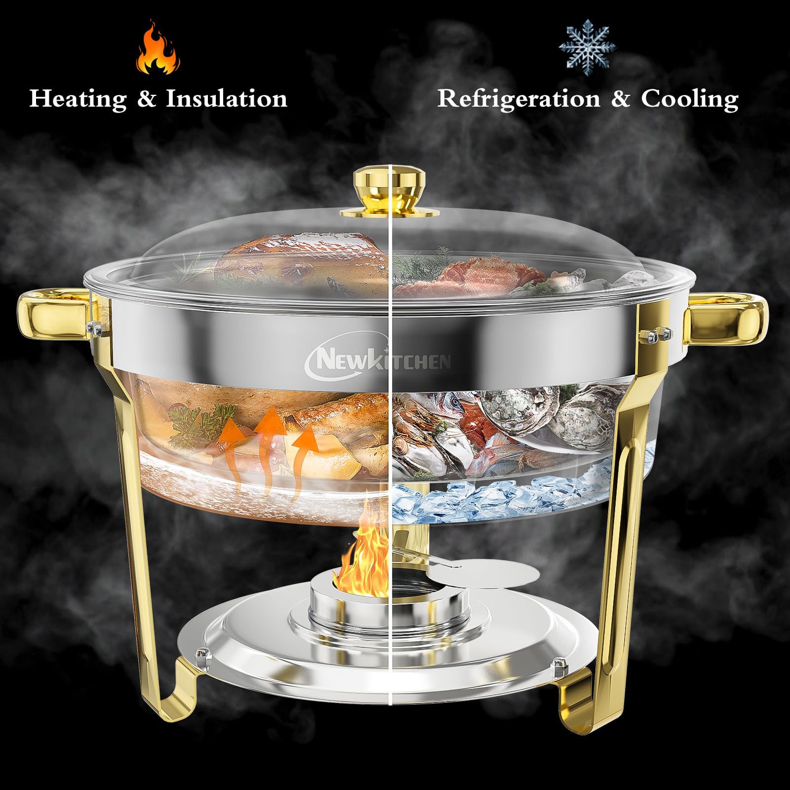 Chafing Dishes for Buffet 4 Pack, 6QT Round Chafing Dishes for Buffet [Elegant Gold and Silver Colors] Stainless Steel Chafing Dish Buffet Set for Any Party