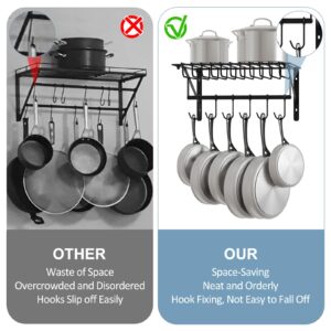 Hongtamoy 2 Packs Wall Mounted Pot Lid Rack Organizer, Hanging Pot and Pan Lid Organizer for Kitchen with 10 Upgrade Hooks, Pot Lid Holder for Cookware,Pans,Utensils Organization, Black