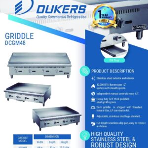 Dukers DCGM48 48 Inch Commercial Gas Griddle with 4 Burners Natural Gas/Liquid Propane